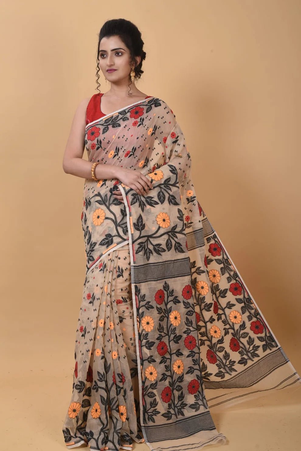 Dhakai Jamdani Saree Silk Saree Color Beige