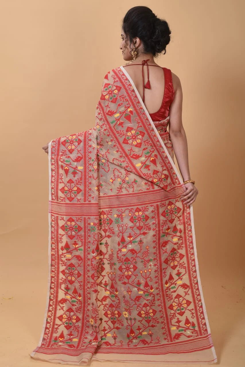 Woven Design Dhakai Jamdani Saree Color Beige