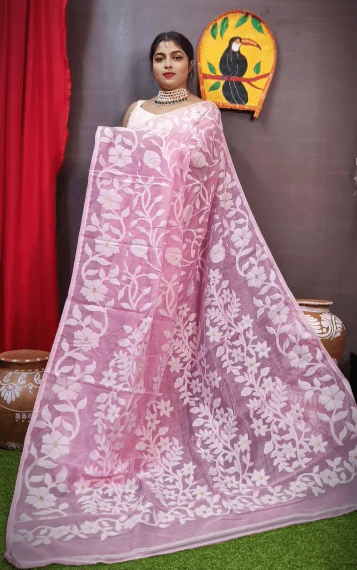 Woven Design Dhakai Jamdani Saree Color Light pink