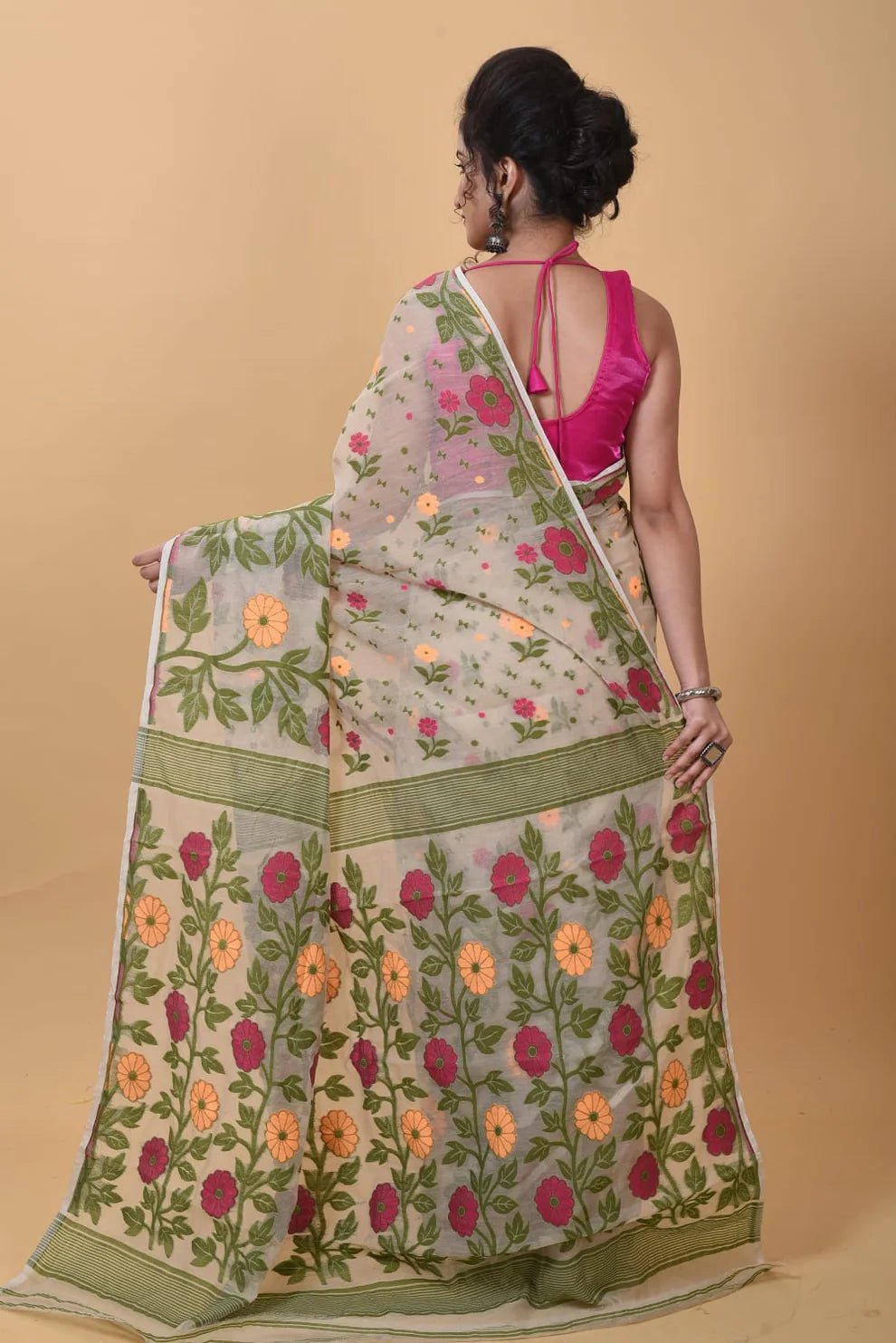 Woven Design Dhakai Jamdani Saree Cotton Silk Saree Color Beige