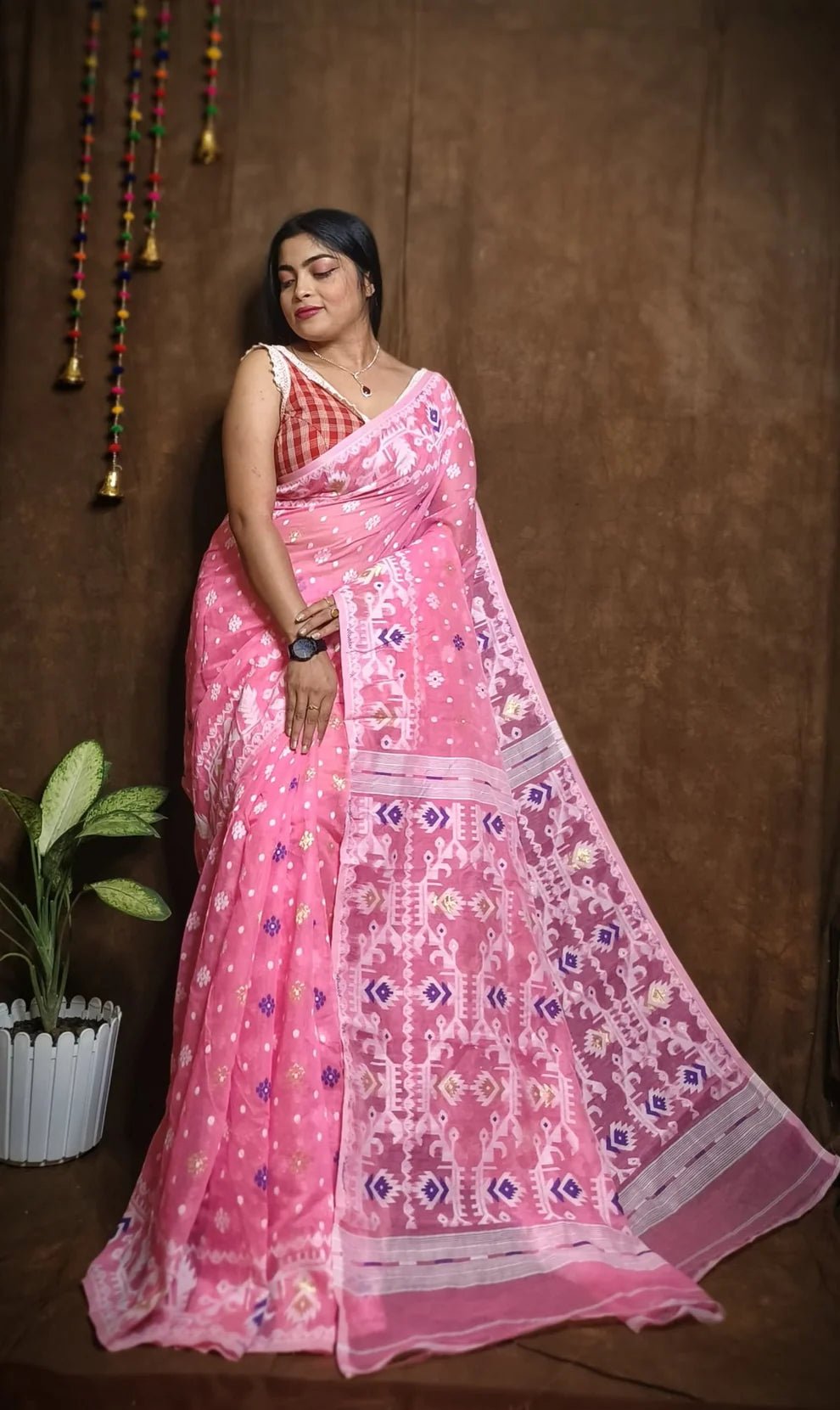 Woven Design Soft Dhakai Jamdani saree Color Pink