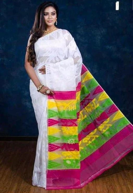 Woven Design Soft Jamdani Saree Color White