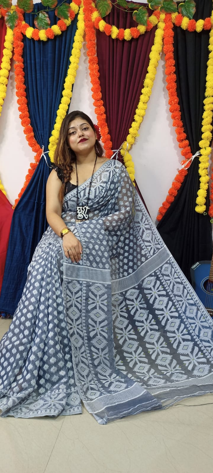 Woven Soft Dhakai Jamdani Saree Cotton Silk