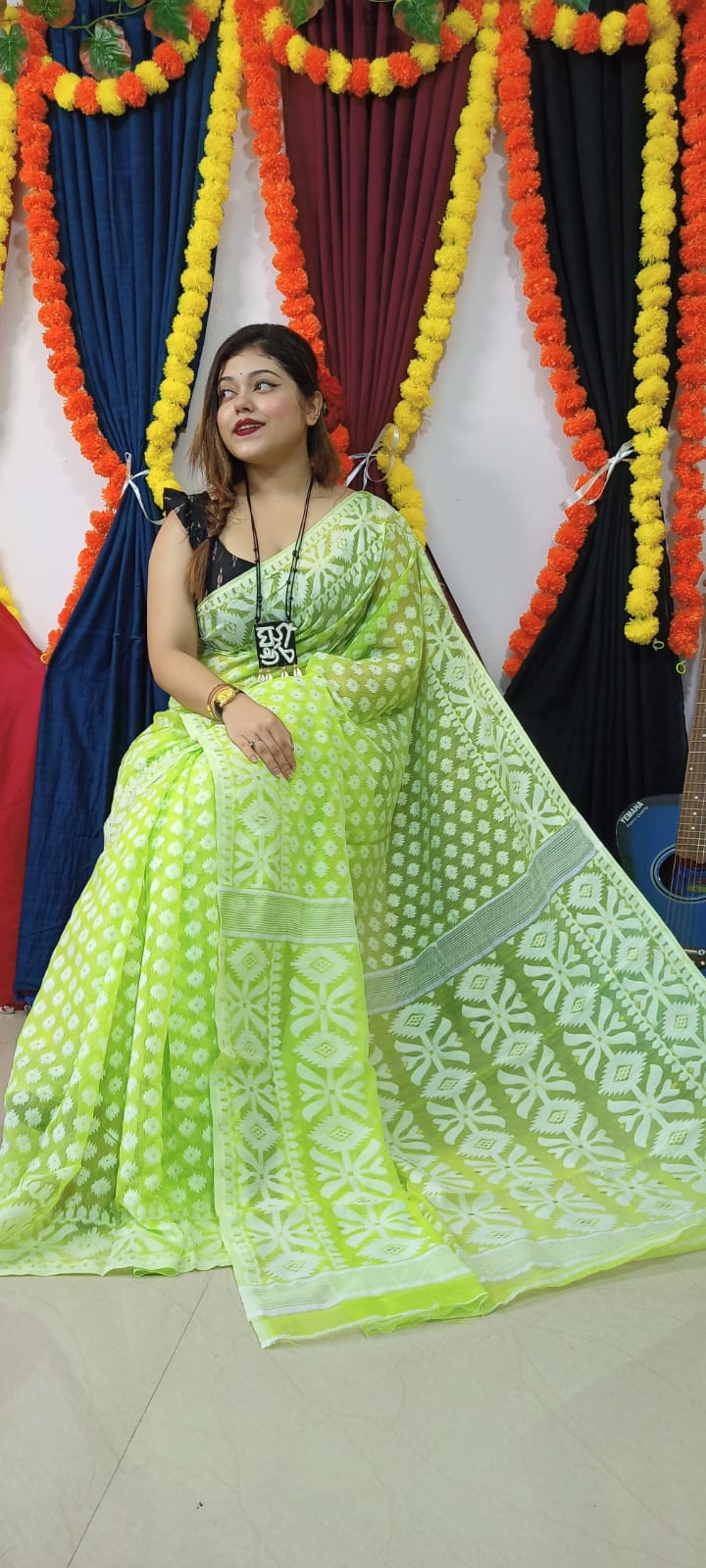 Woven Soft Dhakai Jamdani Saree Cotton Silk